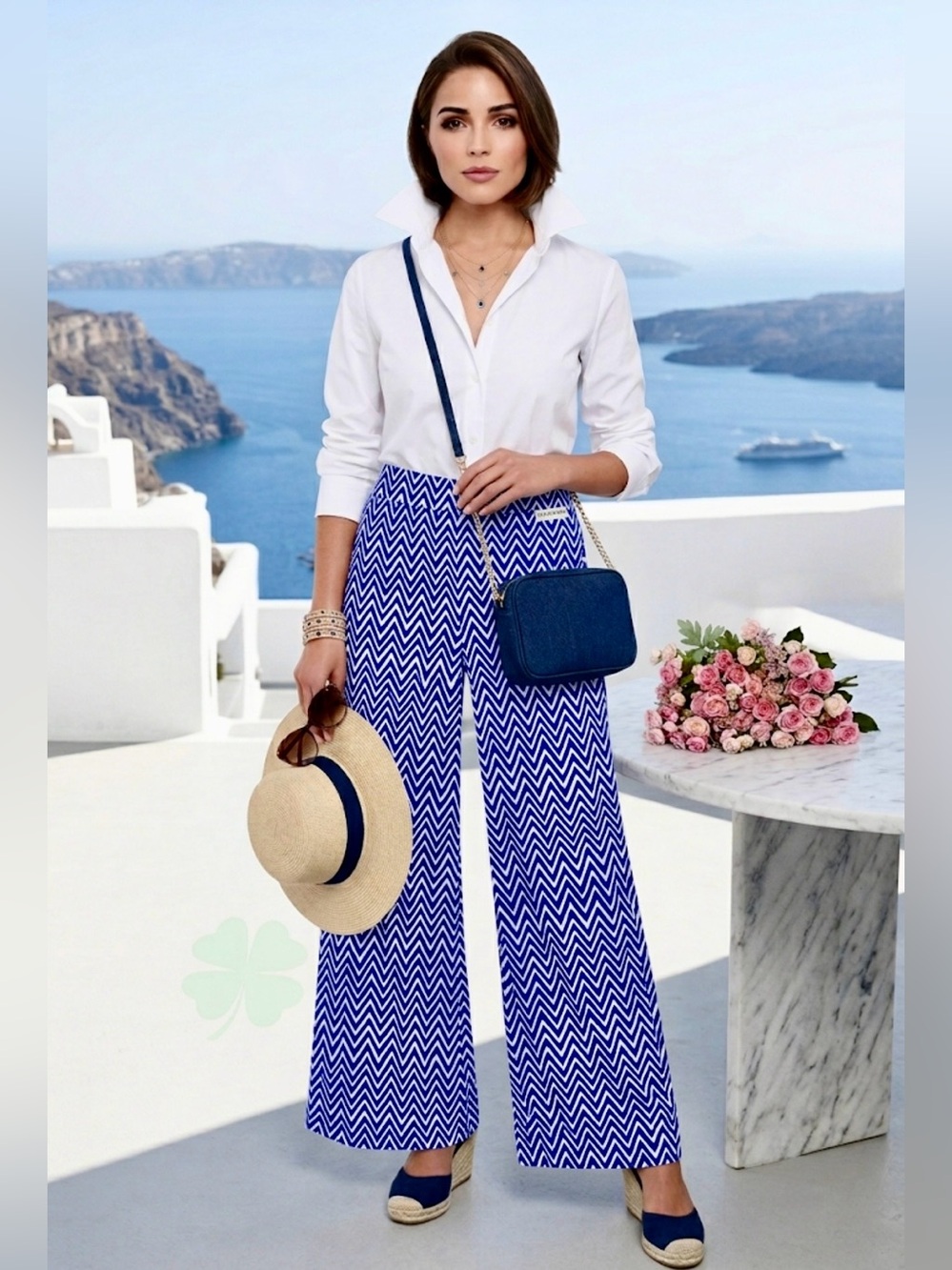 PRETTY ZAC & RACHEL ROYAL BLUE CHEVRON PALAZZO PANTS